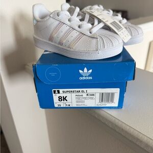 adidas Kids Superstar Sneakers - White with Iridescent Stripes